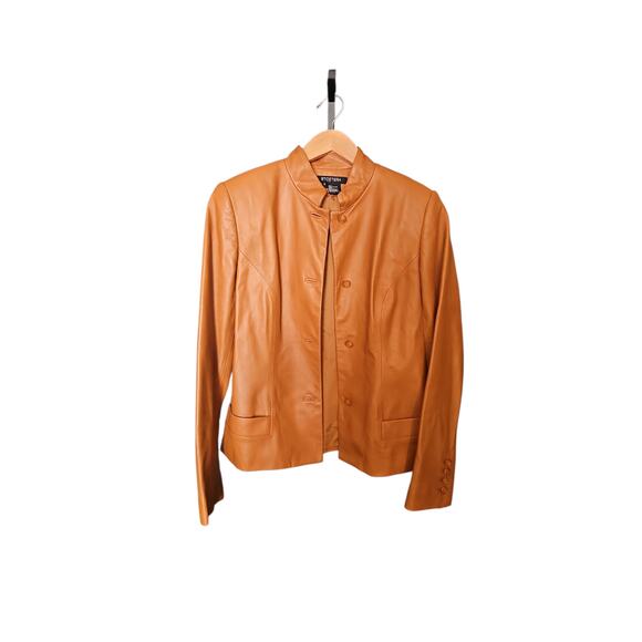 Etcetera sz 6 100% leather tan brown soft mandarin collar jacket looks new! - Picture 2 of 6